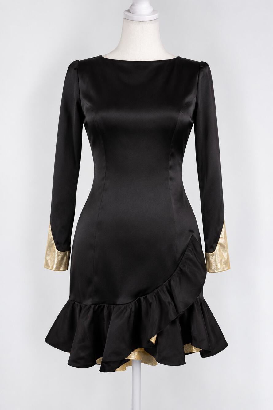 VTG Victor Costa taffeta gold lame cocktail dress 4 asymmetrical glam ruffle